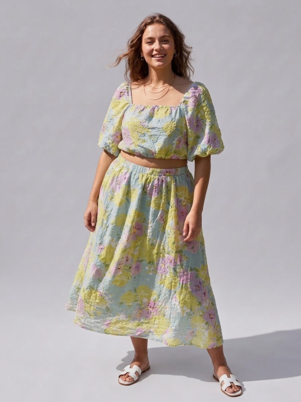 🌺 Calypso St. Barth XL Floral 2 Piece Set Crop Top & Midi Skirt Resortwear